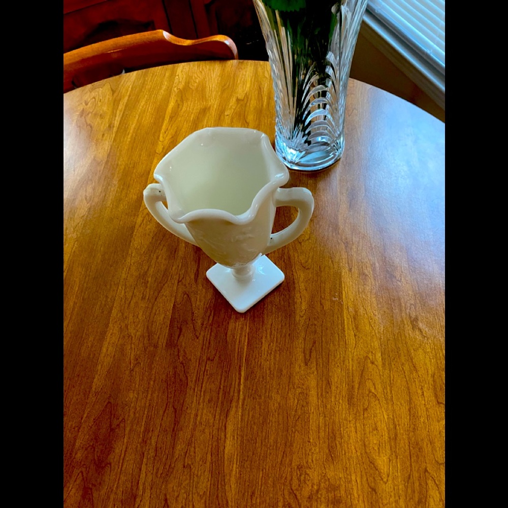 White Milk Glass Vase with Two Handles